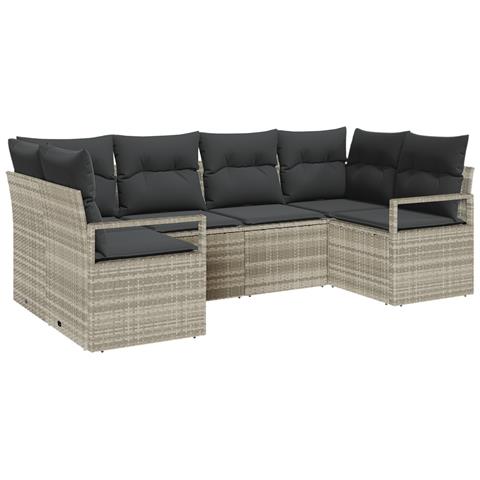Set Divano da Giardino a 6 Pezzi con Cuscini Grigio Chiaro Rattan Polietilene - Foto 1