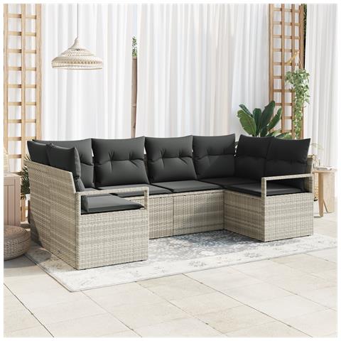 Set Divano da Giardino a 6 Pezzi con Cuscini Grigio Chiaro Rattan Polietilene - Foto 2