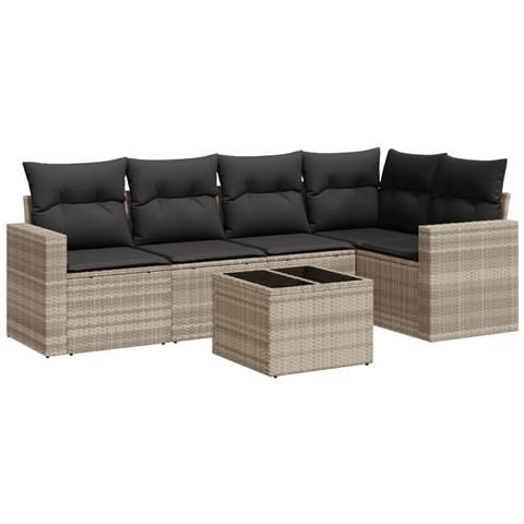 Set Divano da Giardino 6pz con Cuscini Grigio Chiaro Polyrattan - Foto 1