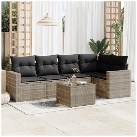 Set Divano da Giardino 6pz con Cuscini Grigio Chiaro Polyrattan - Foto 2