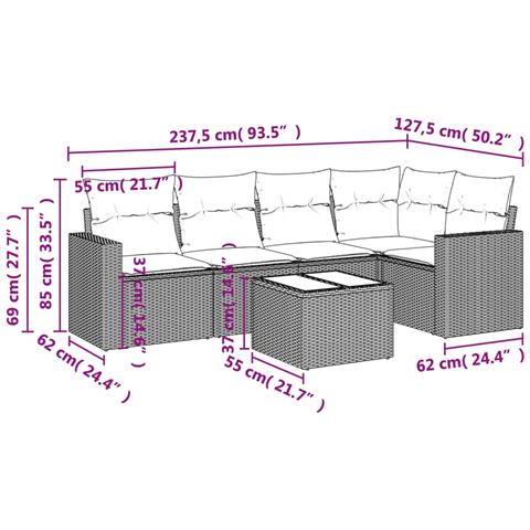Set Divano da Giardino 6pz con Cuscini Grigio Chiaro Polyrattan - Foto 3