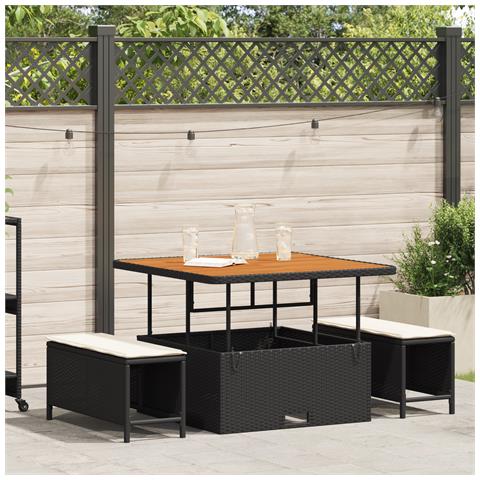 Set da pranzo da giardino 3 pezzi con cuscini in polirattan nero e acacia - Foto 2