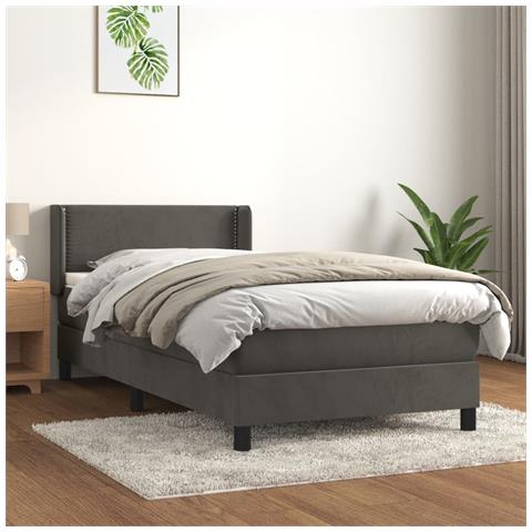 Giroletto a Molle con Materasso Grigio Scuro 90x190 cm Velluto - Foto 2