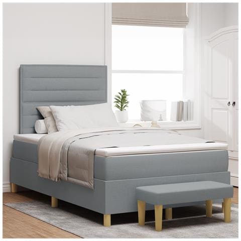 Letto a Mola con Materasso e Panchina Grigio Chiaro 120x190 cm Tessuto - Foto 2