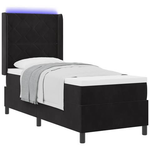 Letto a Molle con Materasso e LED Nero 80x200 cm Velluto - Foto 1