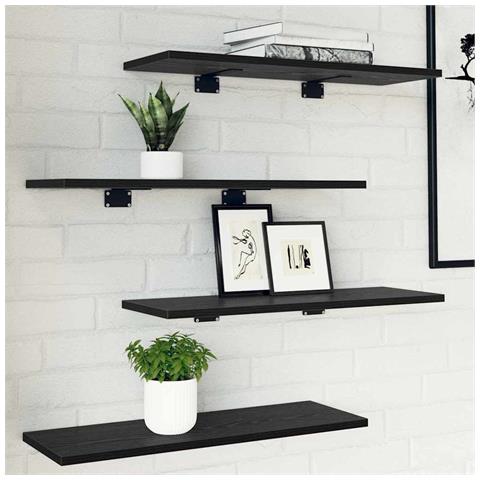 Scaffale 4 pcs Nero 60 x 20 x 1.5 cm Legno multistrato - Foto 2