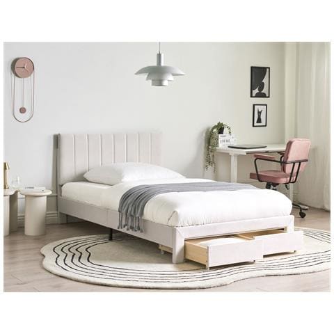 Letto Con Cassetti Contenitori Velluto Lonzac 120 X 200 Cm Bianco Sporco - Foto 1