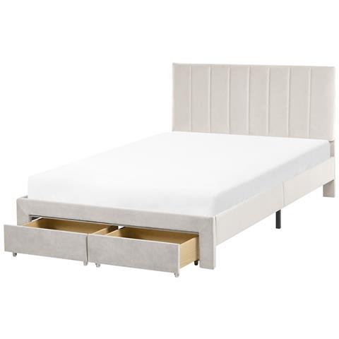 Letto Con Cassetti Contenitori Velluto Lonzac 120 X 200 Cm Bianco Sporco - Foto 2