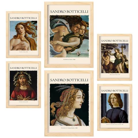 Set Di 6 Stampe Sandro Boticelli 2 Collezione Di Opere D'arte Quadri Decorativi Per La Tua Casa Stampe Artistiche Da Parete A3 & A4 Telaio In Legno Chiaro - Foto 1