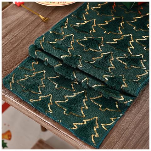 Elegante Runner Da Tavola Con Albero Di Natale E Accenti In Lamina D'oro Per Decorazioni Festive Green L - Foto 6