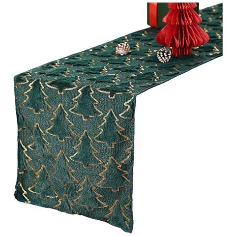 Elegante Runner Da Tavola Con Albero Di Natale E Accenti In Lamina D'oro Per Decorazioni Festive Green L - Foto 1