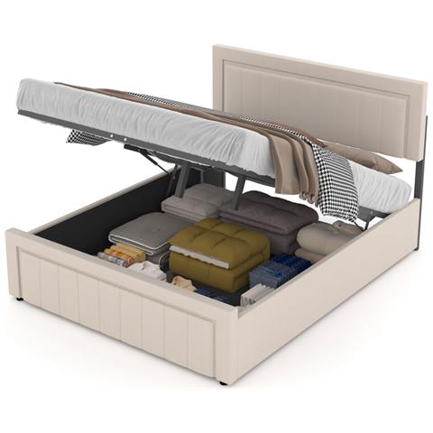 Nashville Letto Contemporaneo Con Box Contenitore 160x200cm In Velluto Beige - Foto 2