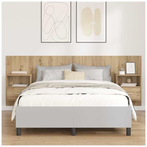 Testata con Comodino 3 pcs Rovere artigianale Legno multistrato - Foto 2