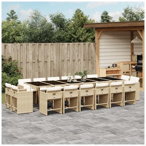 Set da Pranzo da Giardino 17 pz con Cuscini Beige in Polyrattan - Foto 2