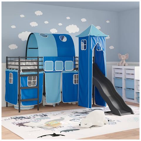Struttura del letto loft per bambini Nero e Blu 74,5 x 190 cm - Foto 2