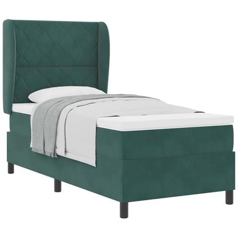Letto a molle con materasso Verde Scuro 200 x 90 cm Poliestere - Foto 1