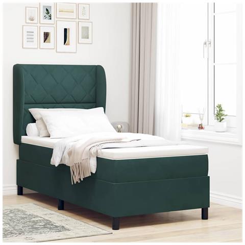 Letto a molle con materasso Verde Scuro 200 x 90 cm Poliestere - Foto 2