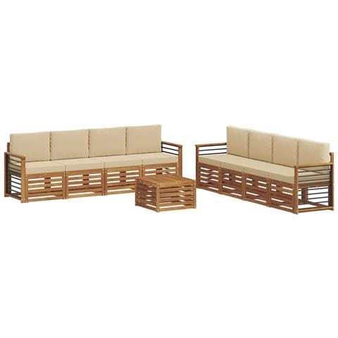 Set divani 9 pcs Naturale e Beige Legno di Acacia Massello - Foto 1