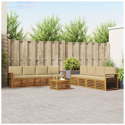 Set divani 9 pcs Naturale e Beige Legno di Acacia Massello - Foto 2