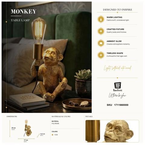 Lampada Da Tavolo Monkey In Resina Dorata - Foto 8