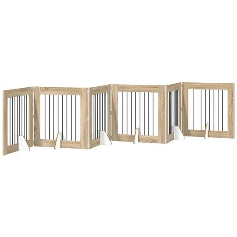 Cancello per cani pieghevole con supporti 6 pcs Rovere Sonoma - Foto 1