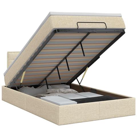 Letto ottomano con materasso Crema 120 x 190 cm Tessuto - Foto 1