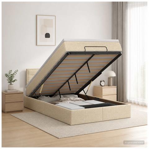 Letto ottomano con materasso Crema 120 x 190 cm Tessuto - Foto 2