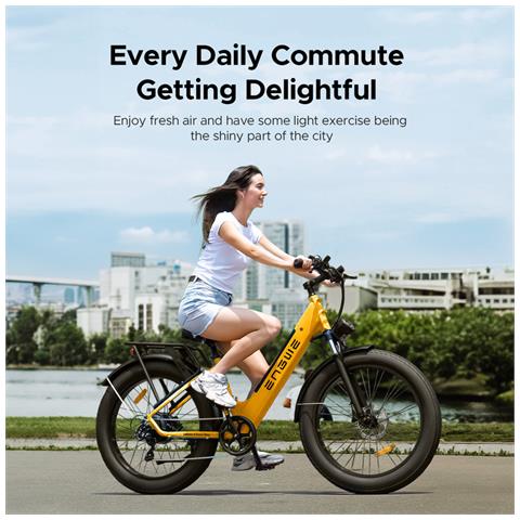 E26 ST Bici elettrica a pedalata assistita per città e montagna, motore 250W, batteria 48V 16Ah, pneumatici fat 26x4.0, sospensione anteriore, autonomia circa 140 km, colore giallo - Foto 8