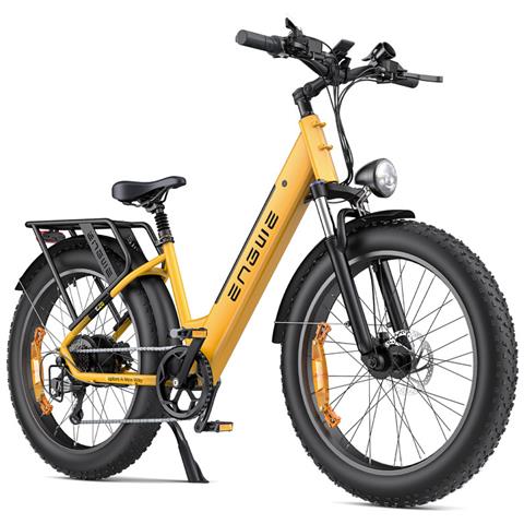 E26 ST Bici elettrica a pedalata assistita per città e montagna, motore 250W, batteria 48V 16Ah, pneumatici fat 26x4.0, sospensione anteriore, autonomia circa 140 km, colore giallo - Foto 1