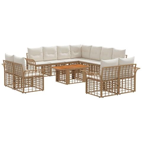 Set Divano da Giardino 12 pz Naturale e Bianco Crema polyrattan - Foto 1