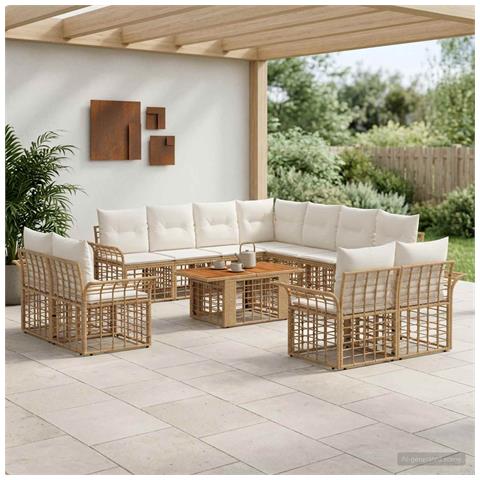 Set Divano da Giardino 12 pz Naturale e Bianco Crema polyrattan - Foto 10