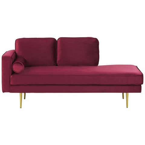 Chaise Longue In Velluto Rosso Scuro Sinistra Miramas - Foto 15