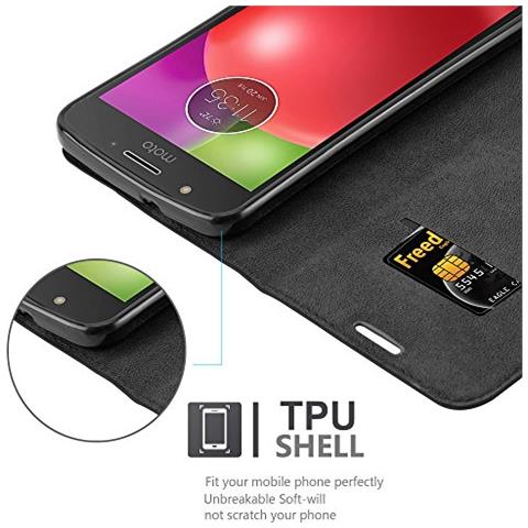 Custodia Compatibile Con Motorola Moto E4 Plus In Nero Di Notte - Coperchio Protettiva Con Chiusura Magnetica, Funzione Stand E Tasca Per Le Carte - Foto 2