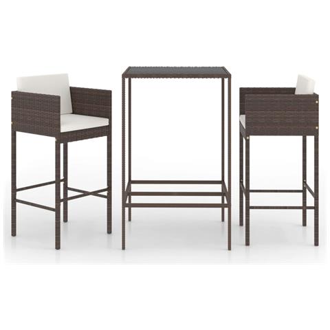 Set Bar Da Giardino 3 Pz Con Cuscini In Polyrattan Marrone - Foto 1