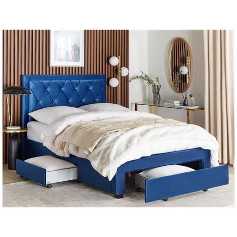 Letto Contenitore Velluto Blu 140 X 200 Cm Lievin - Foto 1