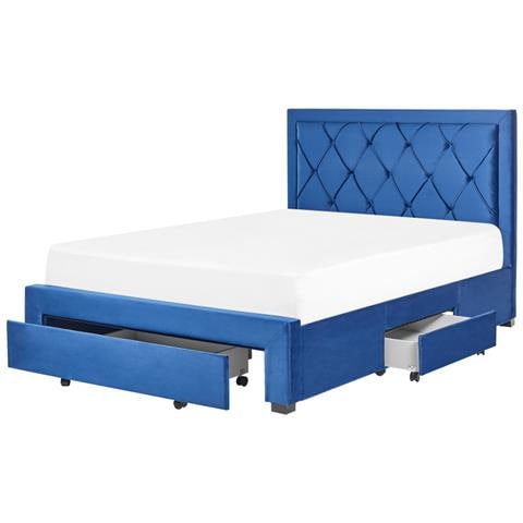 Letto Contenitore Velluto Blu 140 X 200 Cm Lievin - Foto 2