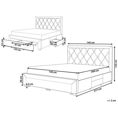 Letto Contenitore Velluto Blu 140 X 200 Cm Lievin - Foto 11
