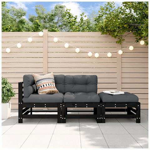Set Salotto Da Giardino 3 Pz Nero In Legno Massello Di Pino - Foto 1