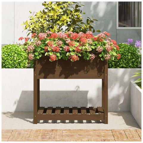 Fioriera Con Mensola Miele 82,5x54x81 Cm In Legno Massello Pino - Foto 2