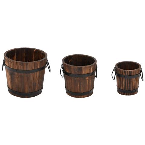Set Secchi Per Fiori 3 Pz In Legno Massello Di Abete - Foto 2