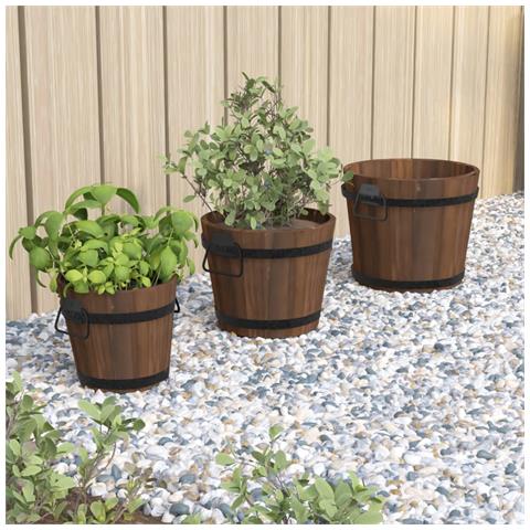 Set Secchi Per Fiori 3 Pz In Legno Massello Di Abete - Foto 1