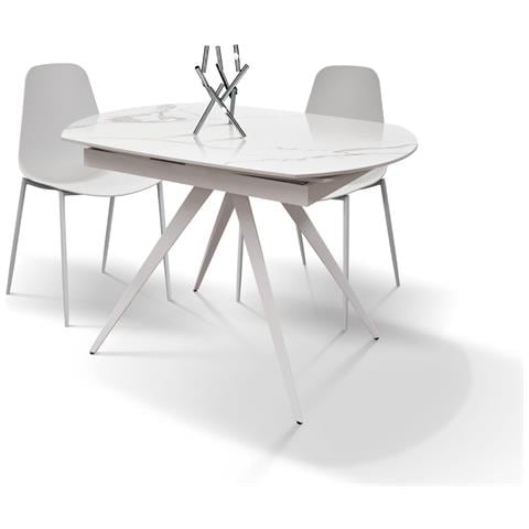 Tavolo Moderno Allungabile Piano Ceramica Effetto Marmo 120x90x78 - Foto 1