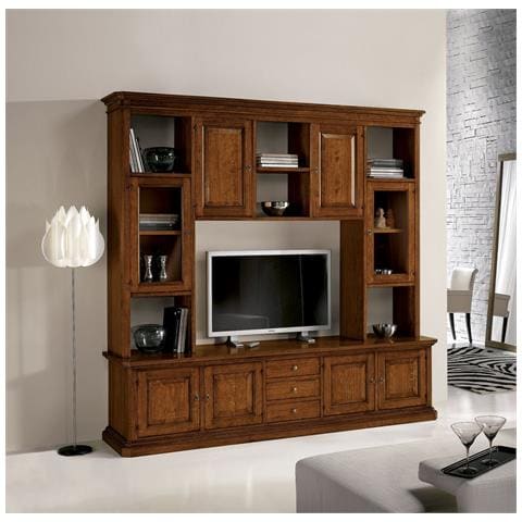 Parete Attrezzata Porta Tv In Legno Shabby Bianco L. 245 - Foto 1