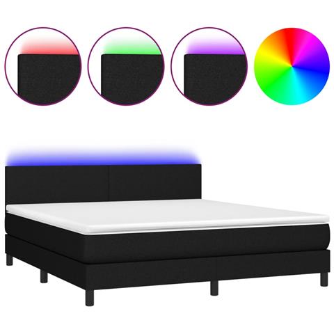 Letto A Molle Con Materasso E Led Nero 160x200 Cm In Tessuto - Foto 1