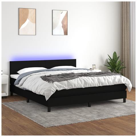 Letto A Molle Con Materasso E Led Nero 160x200 Cm In Tessuto - Foto 8