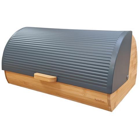 Bb1162 Portapane Da Tavola In Legno Di Bambù, Coperchio Scorrevole, Bread Box Per Pane Grigio - Foto 1