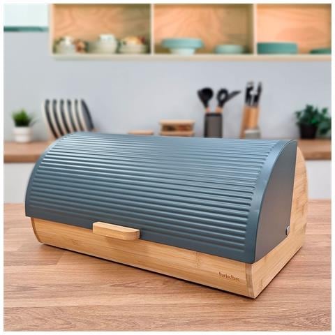 Bb1162 Portapane Da Tavola In Legno Di Bambù, Coperchio Scorrevole, Bread Box Per Pane Grigio - Foto 2