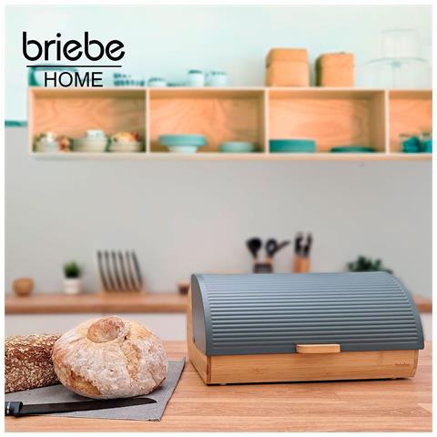 Bb1162 Portapane Da Tavola In Legno Di Bambù, Coperchio Scorrevole, Bread Box Per Pane Grigio - Foto 8