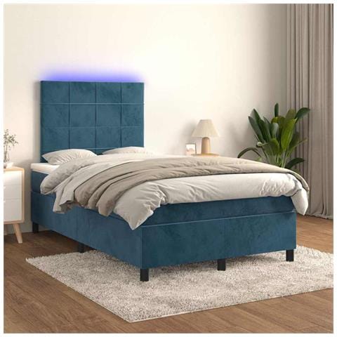 Letto A Molle Materasso E Led Blu Scuro 120x190 Cm In Velluto - Foto 10