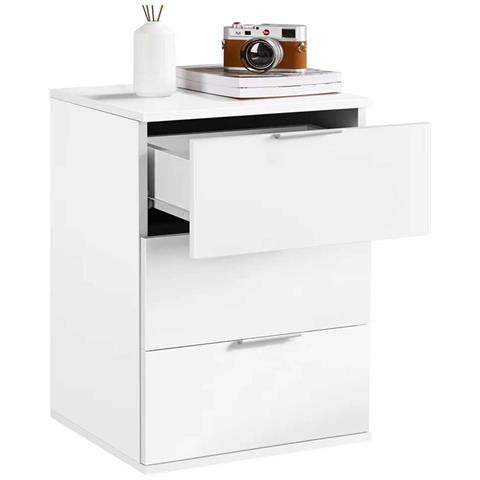 Comodino Mobiletto Cassettiera 3 Cassetti Design Moderno in legno MDF Bianco - Foto 1